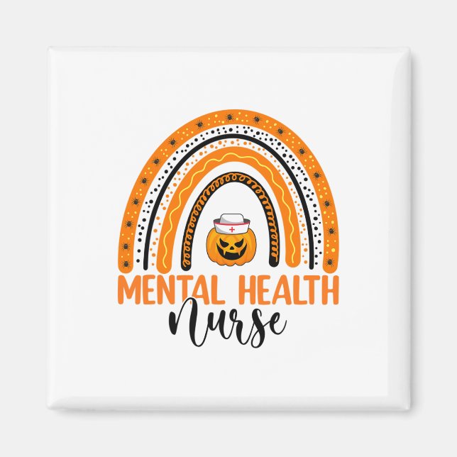 Imã Enfermagem Halloween Pumpkin Rainbow Mental Health (Frente)