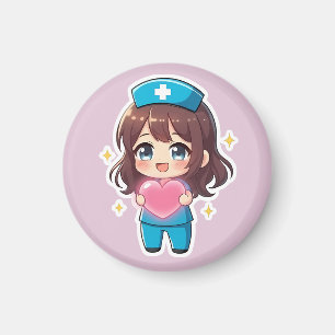 Imã Enfermeira Chibi Original 2.0 - Cuidado de Coração