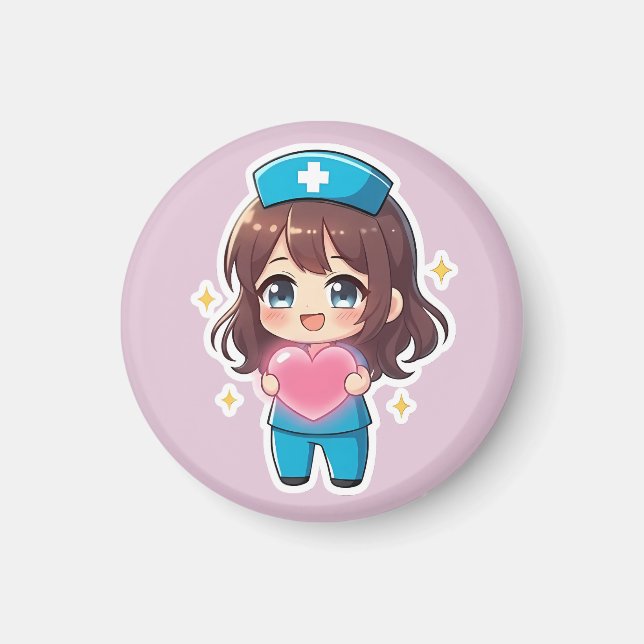 Imã Enfermeira Chibi Original 2.0 - Cuidado de Coração (Frente)