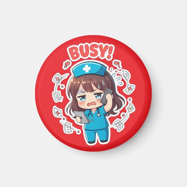 Imã Enfermeira Chibi Original 3.0 - Ocupada (Frente)