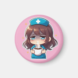 Imã Enfermeira Chibi Original - Café com Cansaço