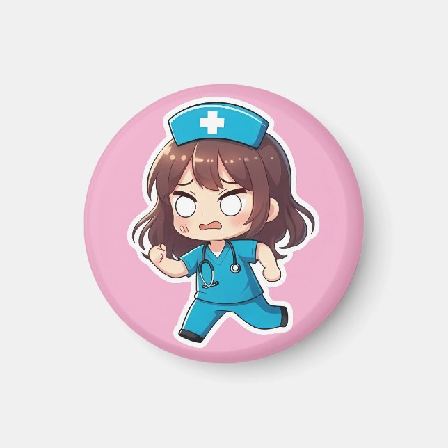 Imã Enfermeira Chibi Original - O Turno Agitado (Frente)