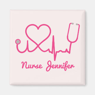 Imã Enfermeira Personalizada Rosa Nome Stethoscope Lin