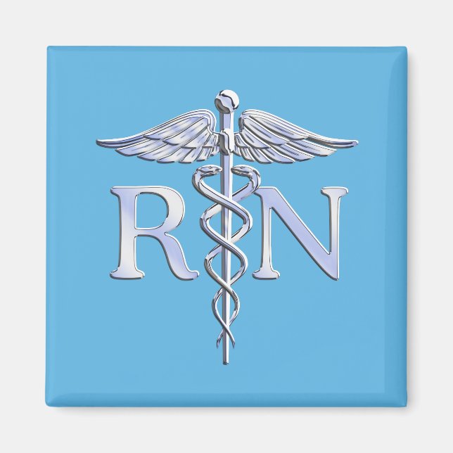 Imã Enfermeira Registrada RN Prata Tal Como Caduceus B (Frente)