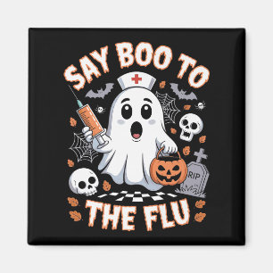 Imã Enfermeira Retro Ghost Halloween Vacina Diz Boo À