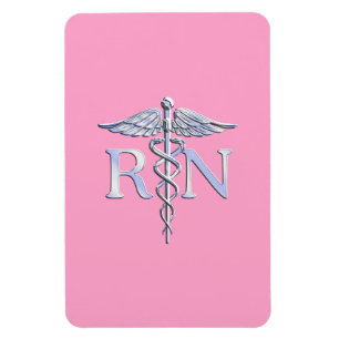 Ímã Enfermeiro Registrado RN Caduceus em Rosas claro