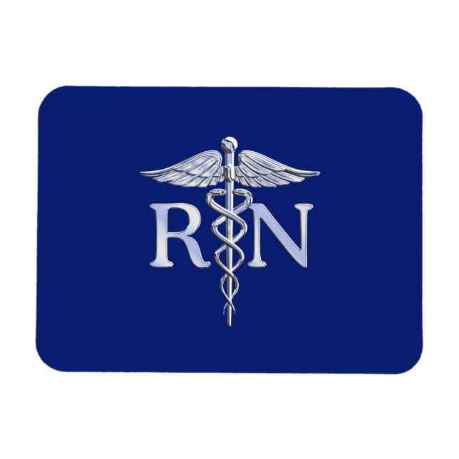 Ímã Enfermeiro Registrado RN Caduceus no Marinho Blue  (Horizontal)
