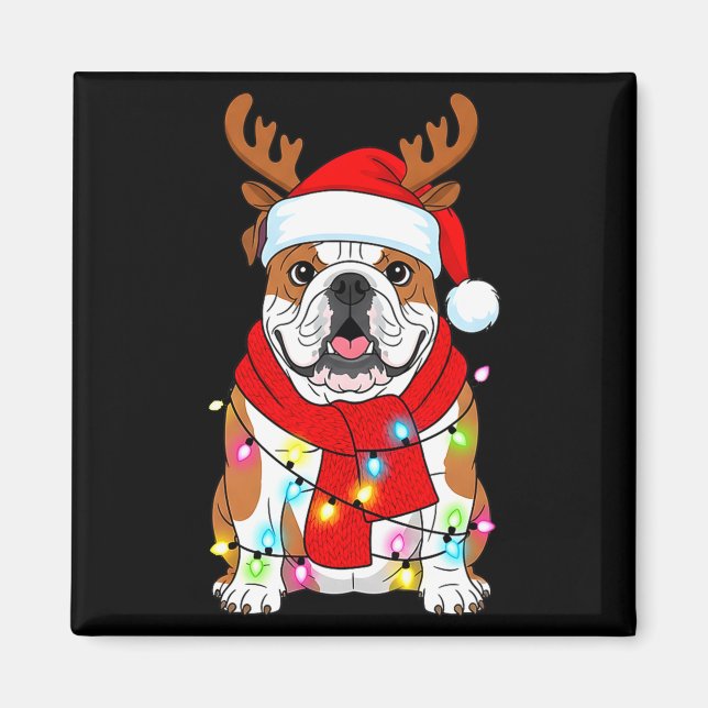 Imã English Bulldog Dog Tree Christmas Lights Xmas Paj (Frente)