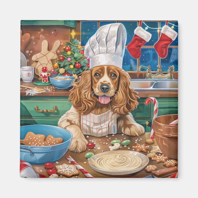 Imã English Cocker Spaniel Confeitaria de Férias: Nata (Frente)