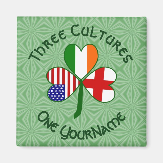 Imã English Irish American Flag Shamrock Personalizado (Frente)