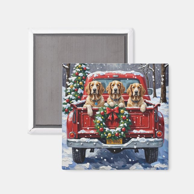 Imã English Setter Christmas Red Truck Holiday (Front/Back)