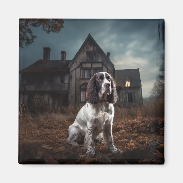 Imã English Springer Spaniel Halloween Assustador (Frente)