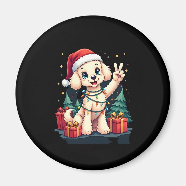 Imã Engraçada Mão de Paz Poodle Luzes de Natal Me Enga (Frente)