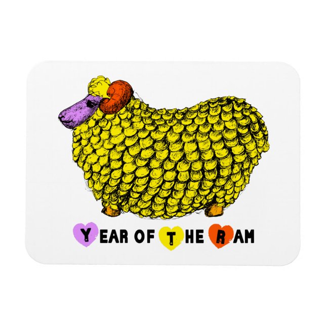 Ímã Engraçado Amarelo Ram Chinês Ano Zodiodata Anivers (Horizontal)