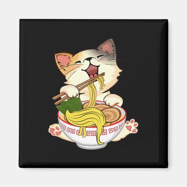 Imã Engraçado Anime Kamala Gato Comendo Ramen Torra No (Frente)