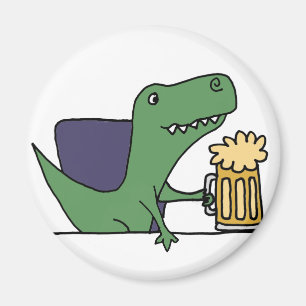 Imã Engraçado Bebendo de Dinossauro Verde T-Rex Beer