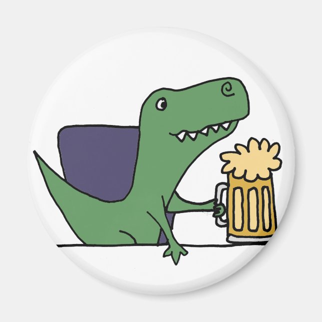 Imã Engraçado Bebendo de Dinossauro Verde T-Rex Beer (Frente)