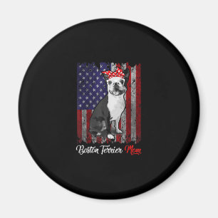 Imã Engraçado Boston Terrier Mãe Americana Bandeira