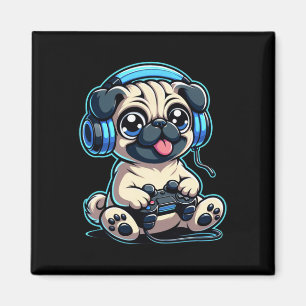 Imã Engraçado Cachorro Jogador Jogando Pug Pug Vídeo J