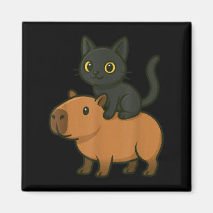 Imã Engraçado Capybara Black Cat Amante de os animais