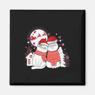 Imã Engraçado Casal de gato Papai Noel de Natal Pet Ow