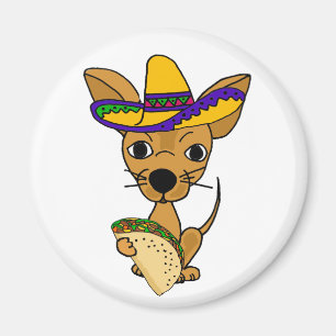 Imã Engraçado Chihuahua comendo Taco Cartoon