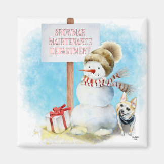 Imã Engraçado Chihuahua Snowman Magnet