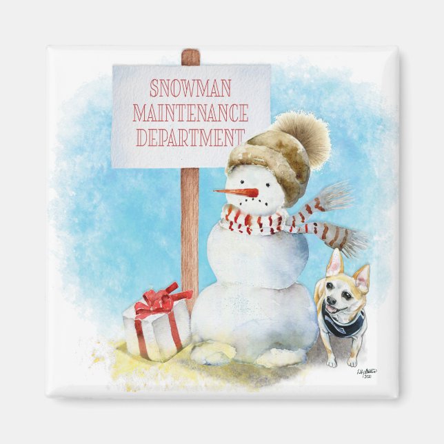 Imã Engraçado Chihuahua Snowman Magnet (Frente)