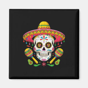 Imã Engraçado Cinco De Mayo Engraçado Crânio Com Chapé