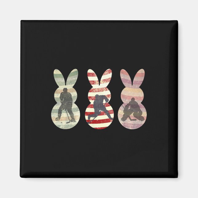 Imã Engraçado Coelho Coelho Da Páscoa De Hockey Com Ge (Frente)