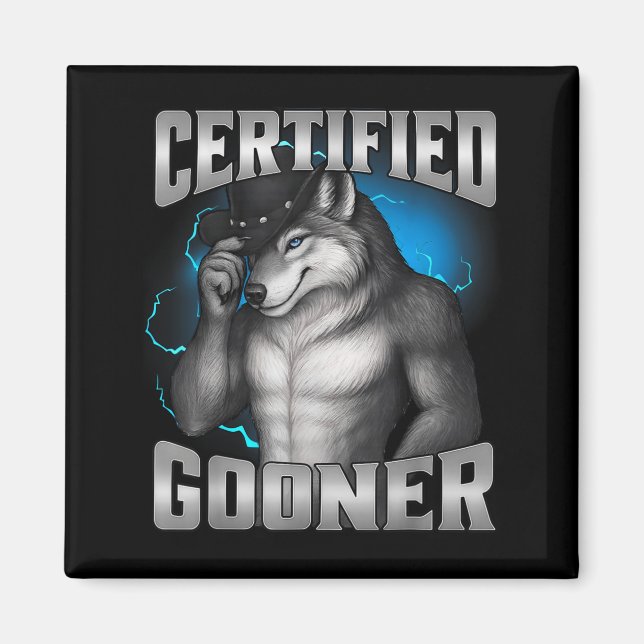 Imã Engraçado Cringe Sigma Lobo Certificado Gooner (Frente)