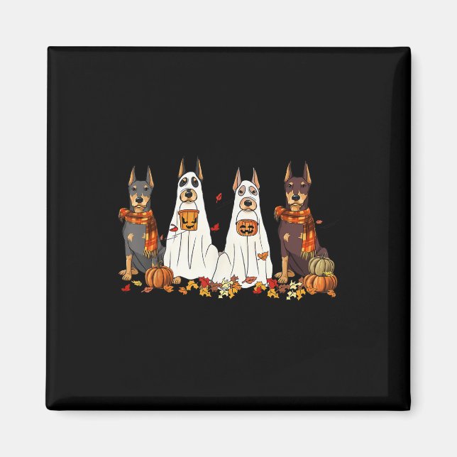 Imã Engraçado Doberman Dog Ghost Fall Autumn Deixa Obr (Frente)