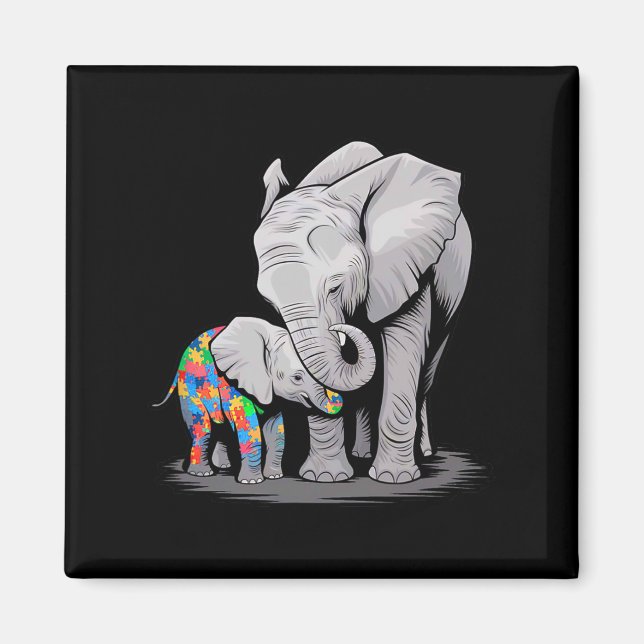 Imã Engraçado Elefante Autismo Consciência Autismo Mãe (Frente)