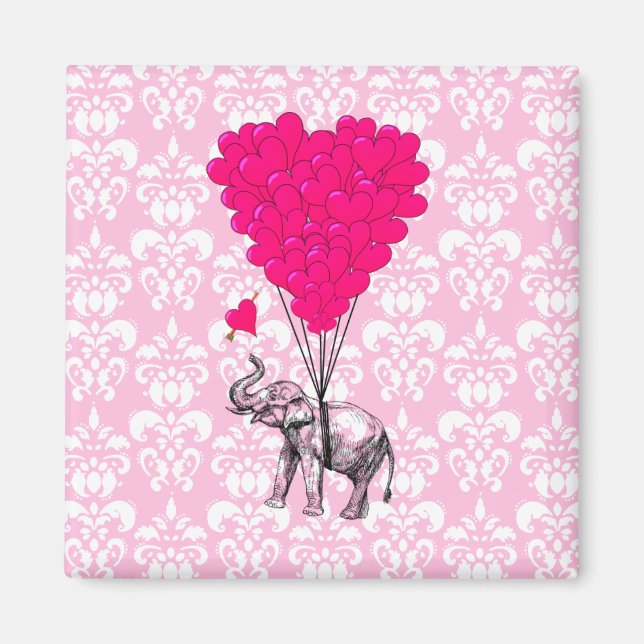 Imã Engraçado elefante fofo e damasco rosa (Frente)
