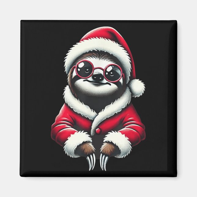 Imã Engraçado Engraçado Sloth Papai Noel Natal Sloth (Frente)