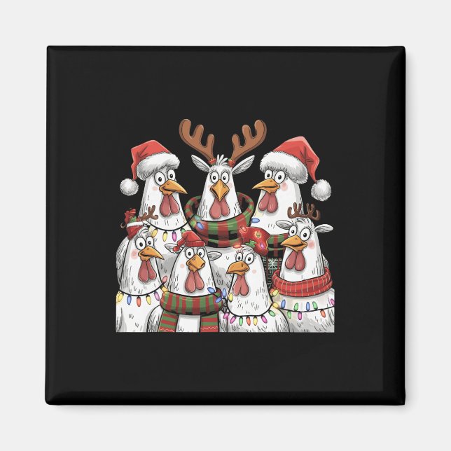 Imã Engraçado Frango de Natal Luzes de Fazenda Animal  (Frente)