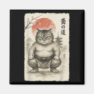 Imã Engraçado Gato Sumo Wrestler Sumi-e Art Japonês An