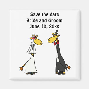 Imã Engraçado Giraffe Bride e Groom WedArt