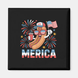 Imã Engraçado Hotdog Patriótico Merica Estilo 4 De Jul
