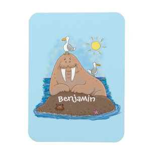 Ímã Engraçado ilustração do desenho animado de morsa f