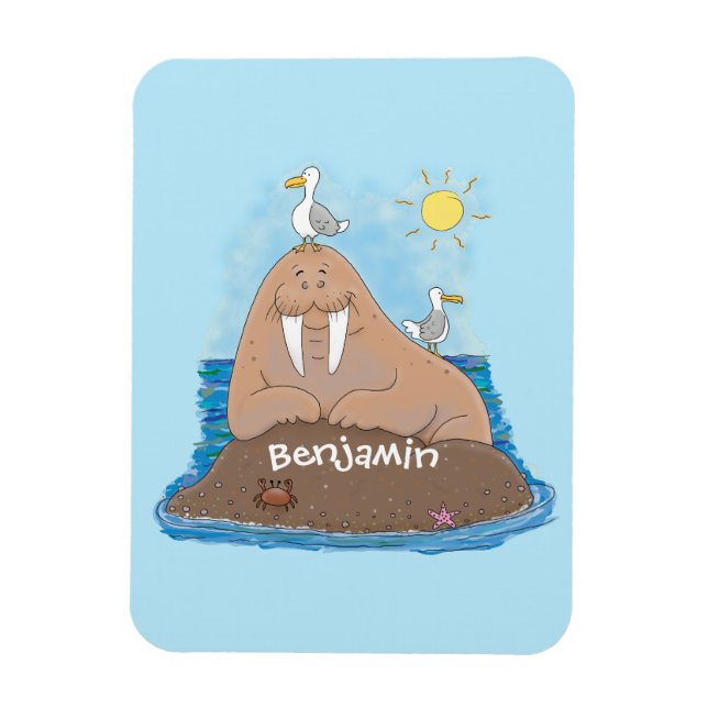 Ímã Engraçado ilustração do desenho animado de morsa f (Vertical)