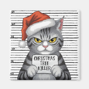 Imã Engraçado Matador de Árvore de Natal Gato