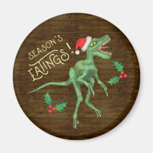 Imã Engraçado Natal Velociraptor Comendo Dinossauro