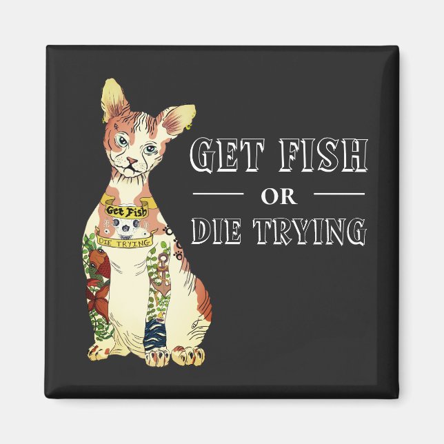 Imã Engraçado Negro Engraçado Sphynx Cat Tatuagem Feli (Frente)