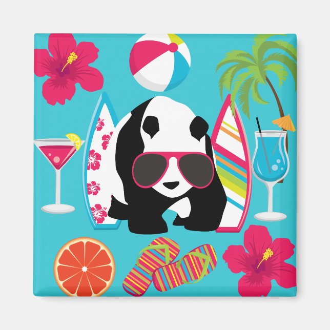 Imã Engraçado Panda Bear Beach Bum Óculos de sol Legal (Frente)