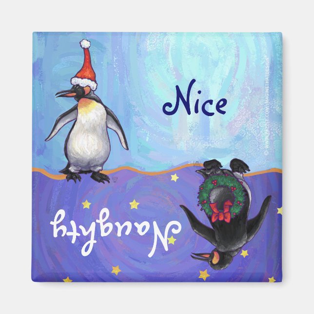 Imã Engraçado Penguin Naughin Nice Holiday Magnet (Frente)