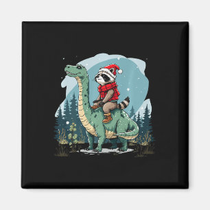 Imã Engraçado Raccoon Andando Dinosaur Trex Anima
