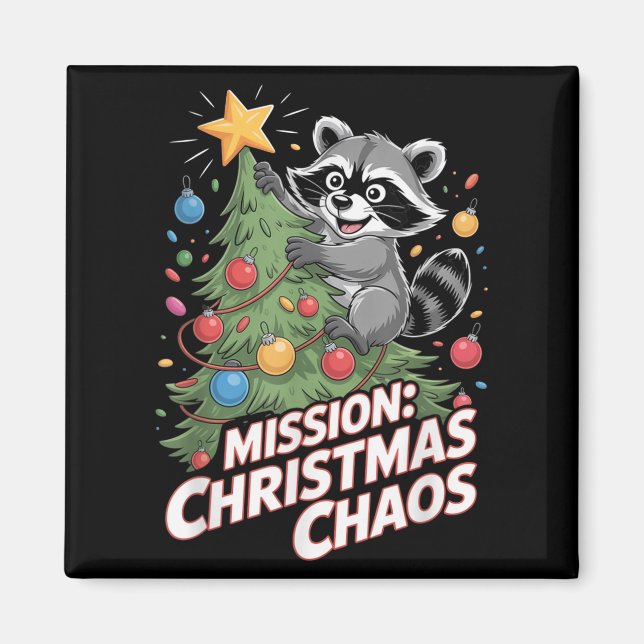 Imã Engraçado Raccoon no Natal Panda Xmas (Frente)