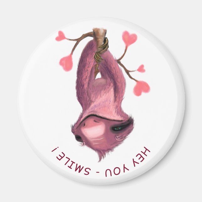 Imã Engraçado Romântico Sloth Smile Magnet (Frente)