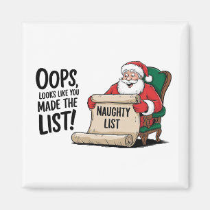 Imã Engraçado Santa Claus Naughty List Design de Natal